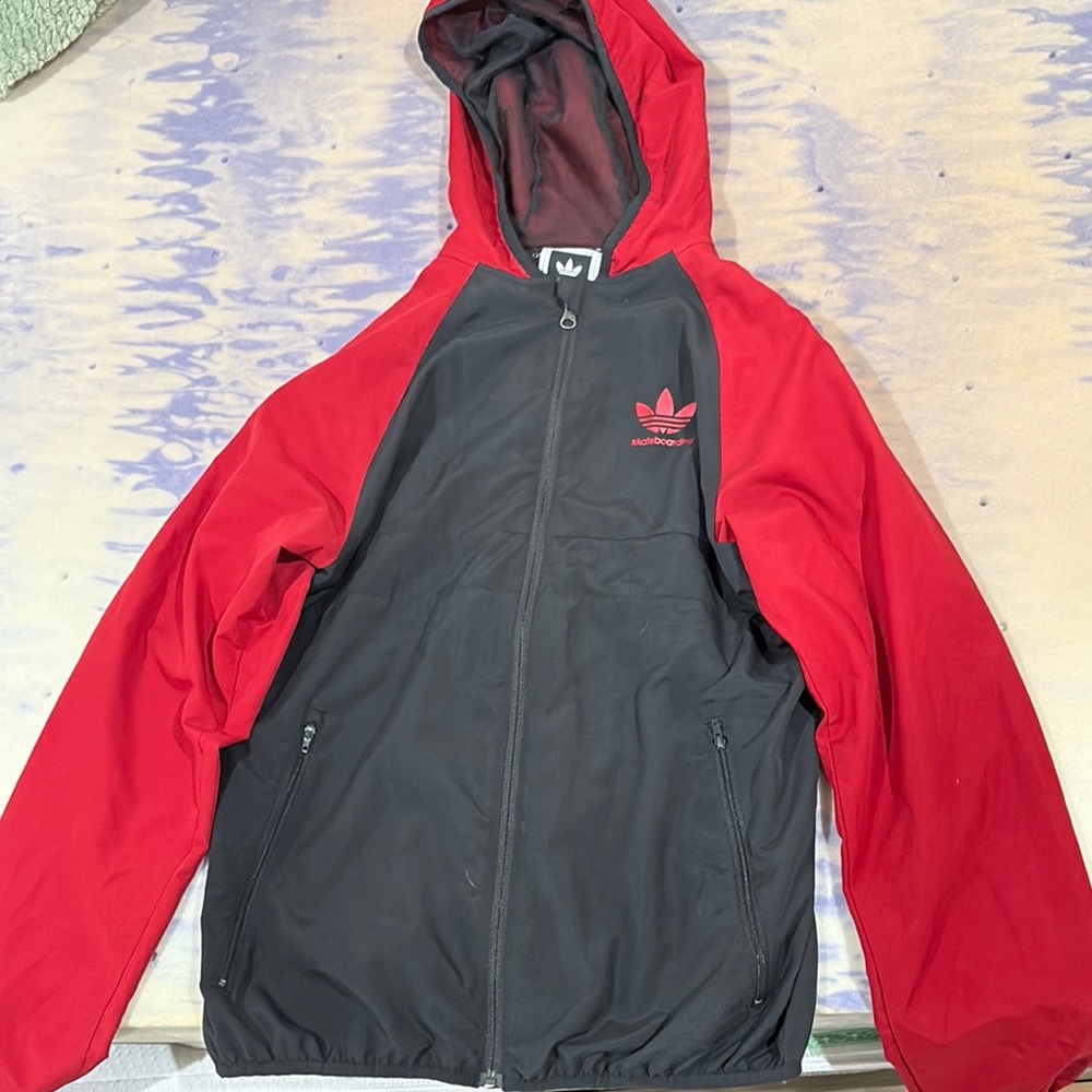 Adidas Red and Black Windbreaker Jacket